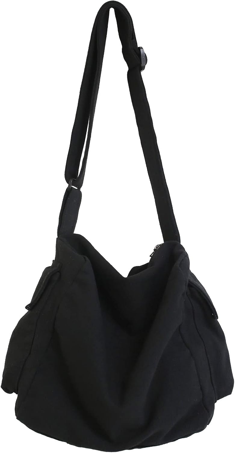 Canvas Messenger Bag Large Hobo Bag Crossbody Shoulder Bag Tote Bag with Pocket for Women and Men