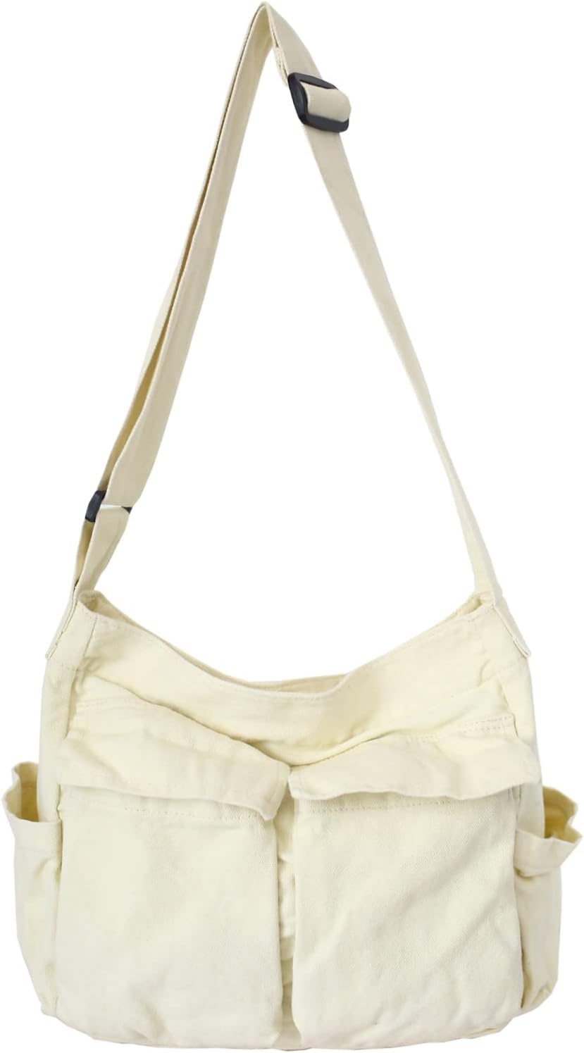 Canvas Messenger Bag Large Hobo Bag Crossbody Shoulder Bag Tote Bag with Pocket for Women and Men