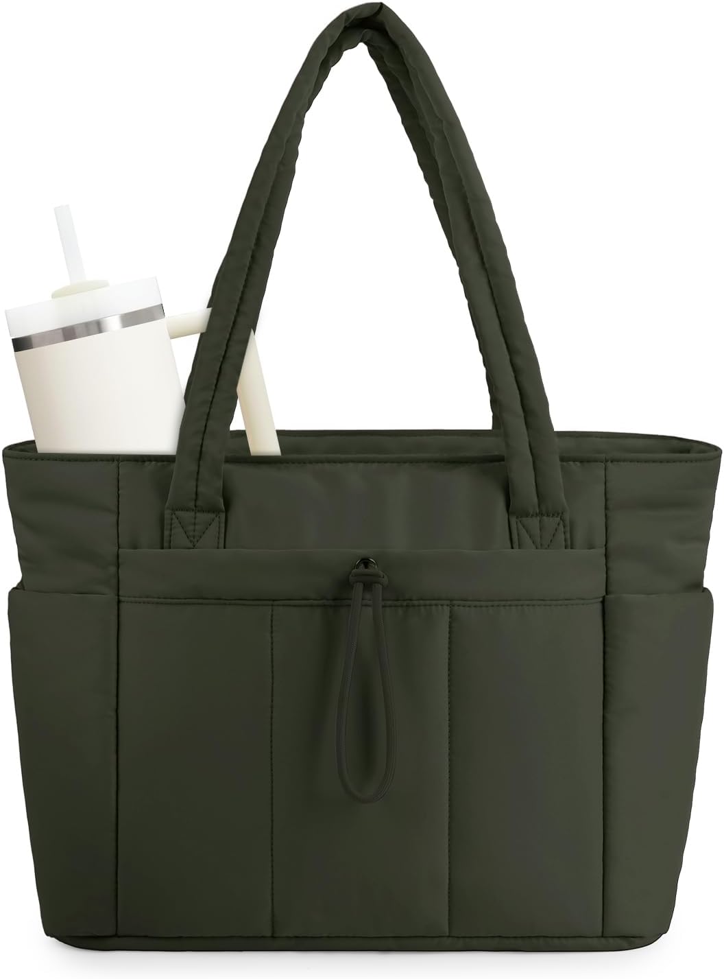 Nature Puffer Tote Bag with Cup Holder & Laptop Compartment & Trolley Sleeve for Travel. Work. Nurse. Women