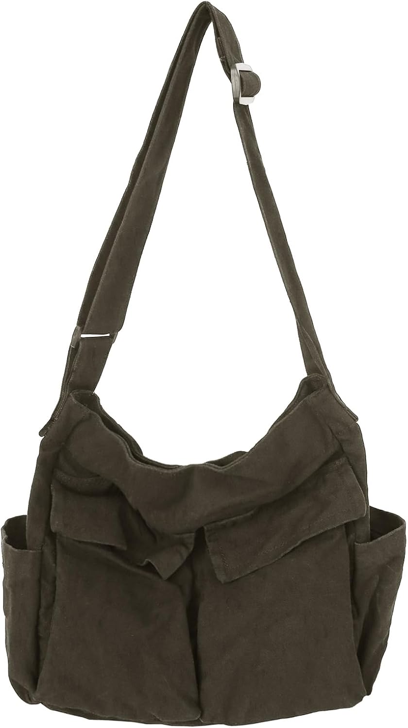 Canvas Messenger Bag Large Hobo Bag Crossbody Shoulder Bag Tote Bag with Pocket for Women and Men