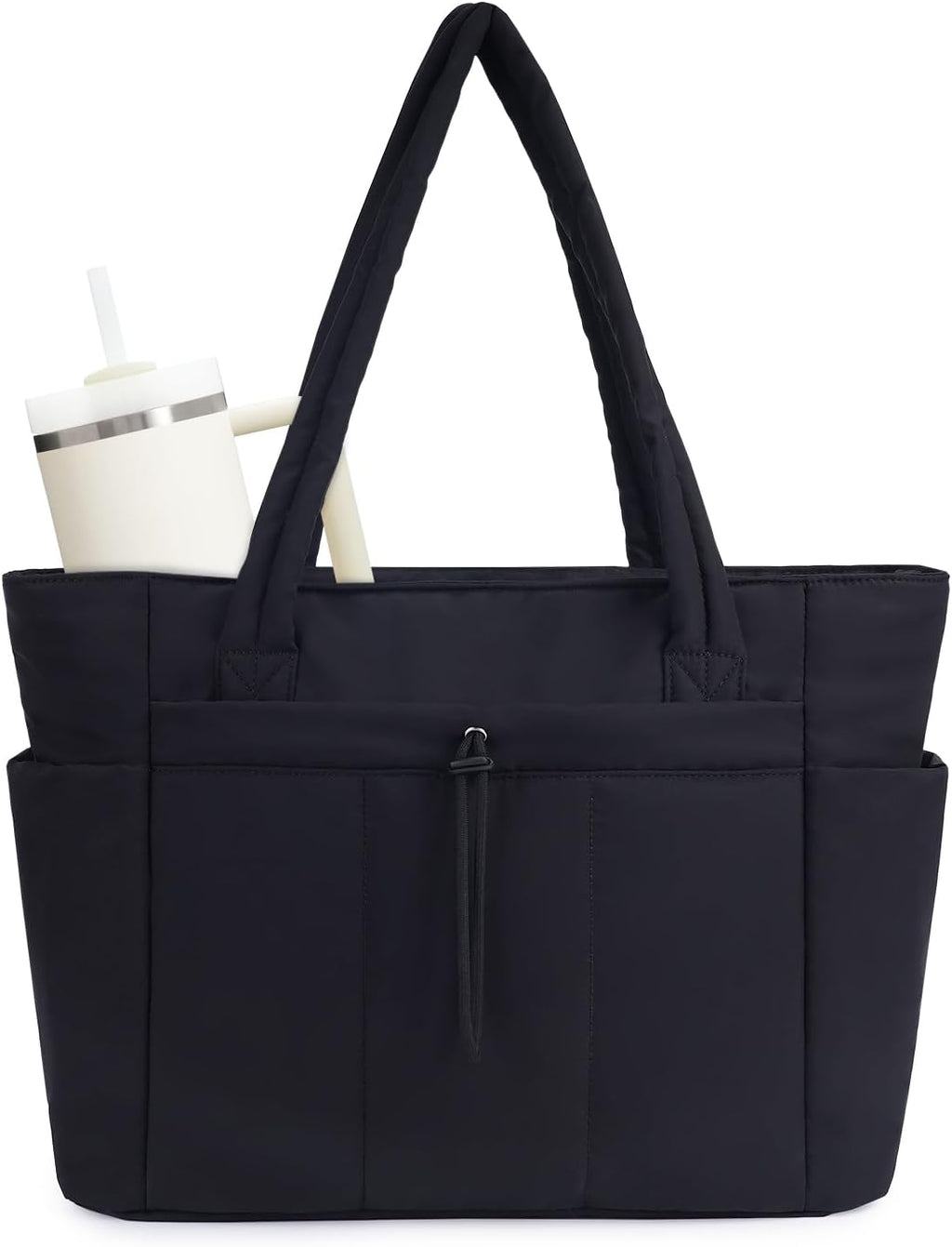Nature Puffer Tote Bag with Cup Holder & Laptop Compartment & Trolley Sleeve for Travel. Work. Nurse. Women