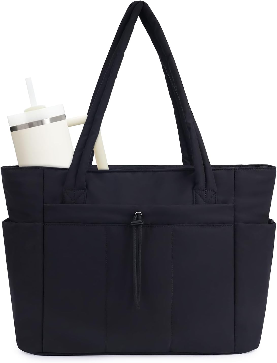 Nature Puffer Tote Bag with Cup Holder & Laptop Compartment & Trolley Sleeve for Travel. Work. Nurse. Women