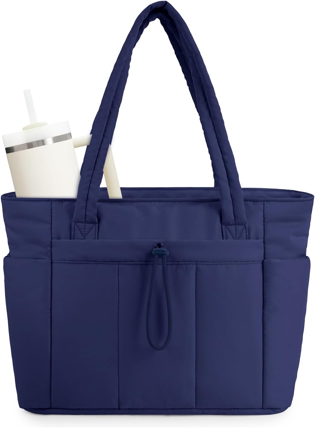 Nature Puffer Tote Bag with Cup Holder & Laptop Compartment & Trolley Sleeve for Travel. Work. Nurse. Women