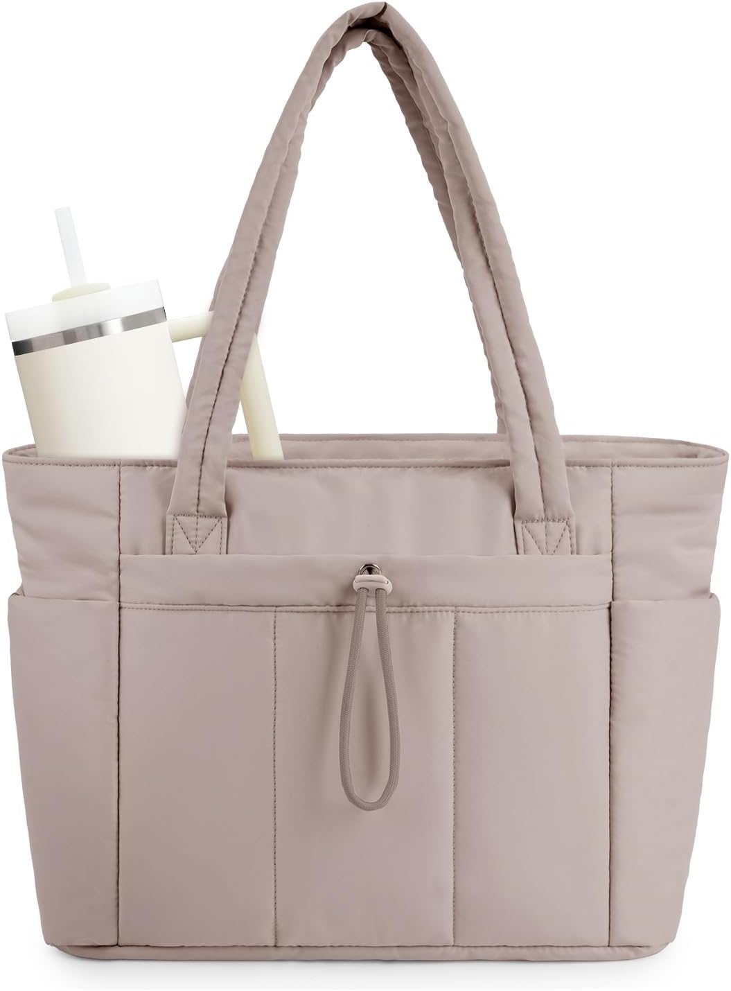 Nature Puffer Tote Bag with Cup Holder & Laptop Compartment & Trolley Sleeve for Travel. Work. Nurse. Women