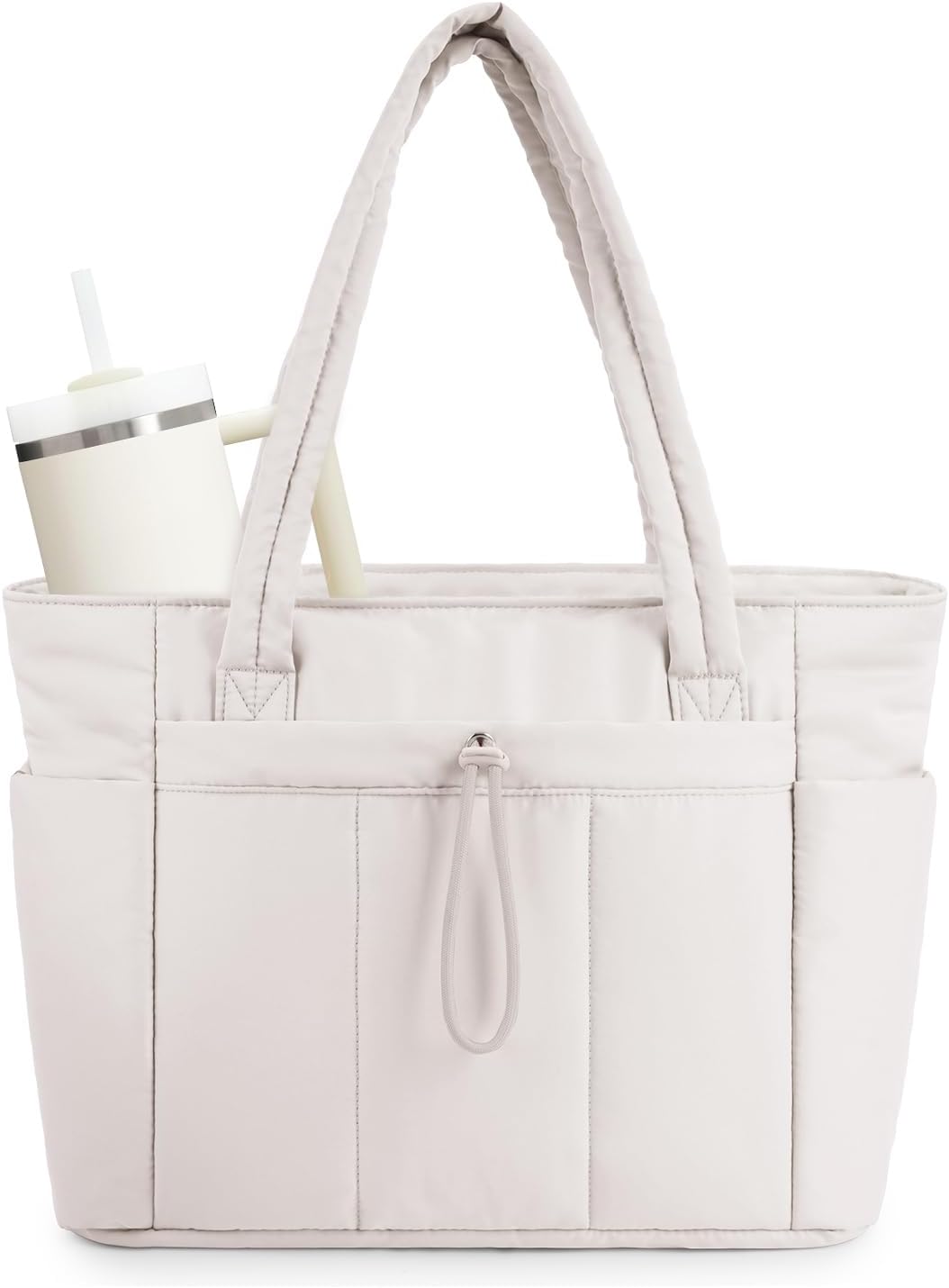 Nature Puffer Tote Bag with Cup Holder & Laptop Compartment & Trolley Sleeve for Travel. Work. Nurse. Women