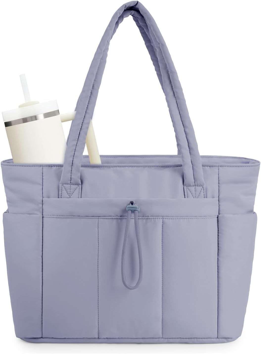 Nature Puffer Tote Bag with Cup Holder & Laptop Compartment & Trolley Sleeve for Travel. Work. Nurse. Women
