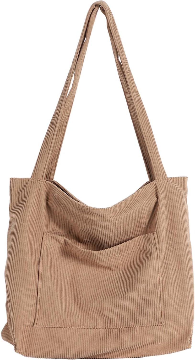 Corduroy Tote Bag. Large Shoulder Hobo Bags Casual Handbags Big Capacity Shopping Work Bag