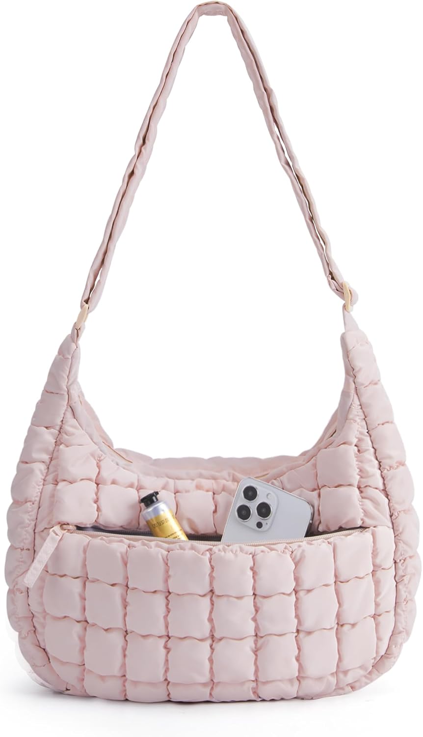 Crossbody Hobo Bag for Women with Adjustable Strap. Quilted Puffy Purses for Women Fluffy Compact Shoulder Handbag