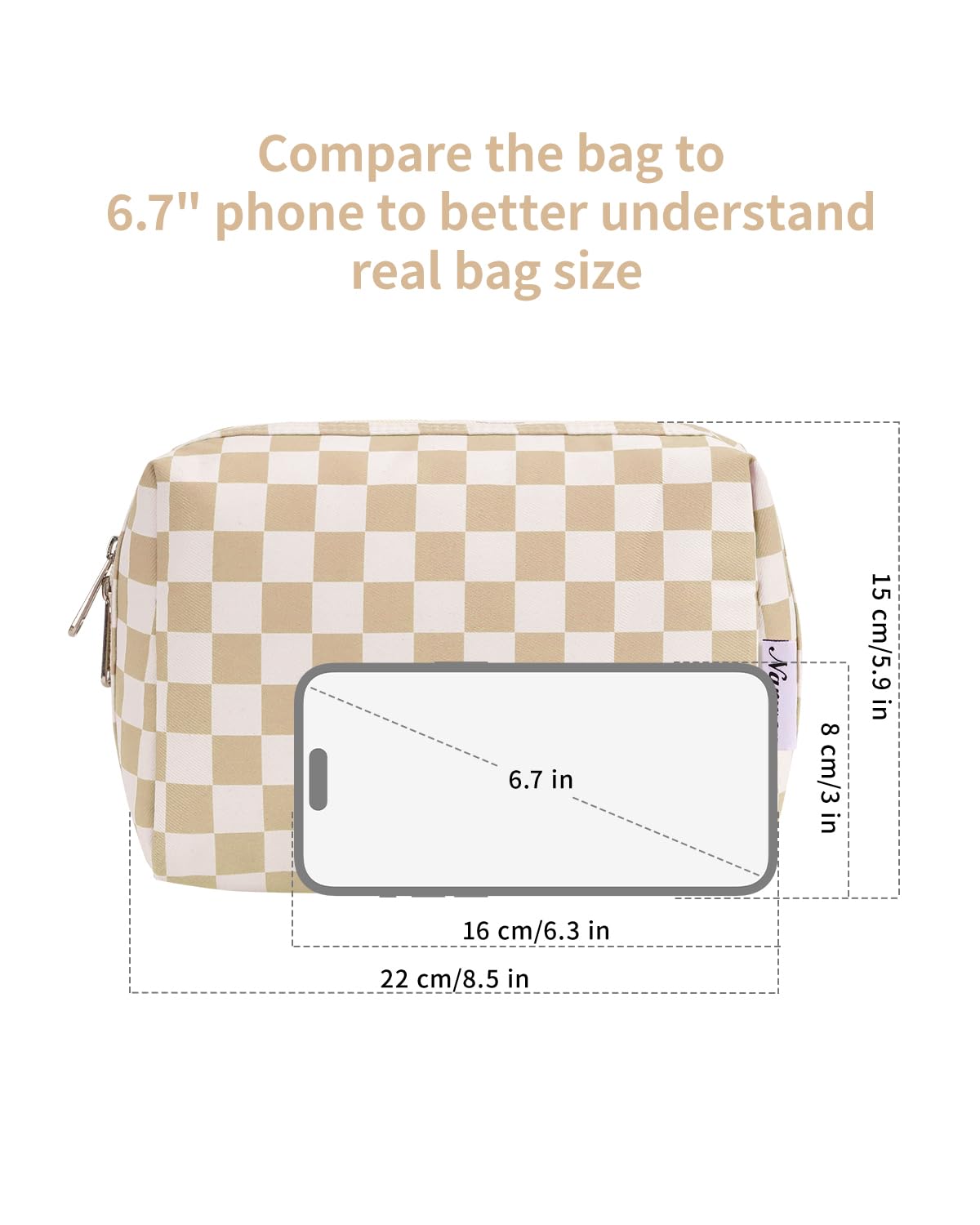 Makeup Bag Travel Cosmetic Bag Organizer Toiletry Bag Make Up Bags with Compartments for Women Girls (Large. Light Checkerboard)