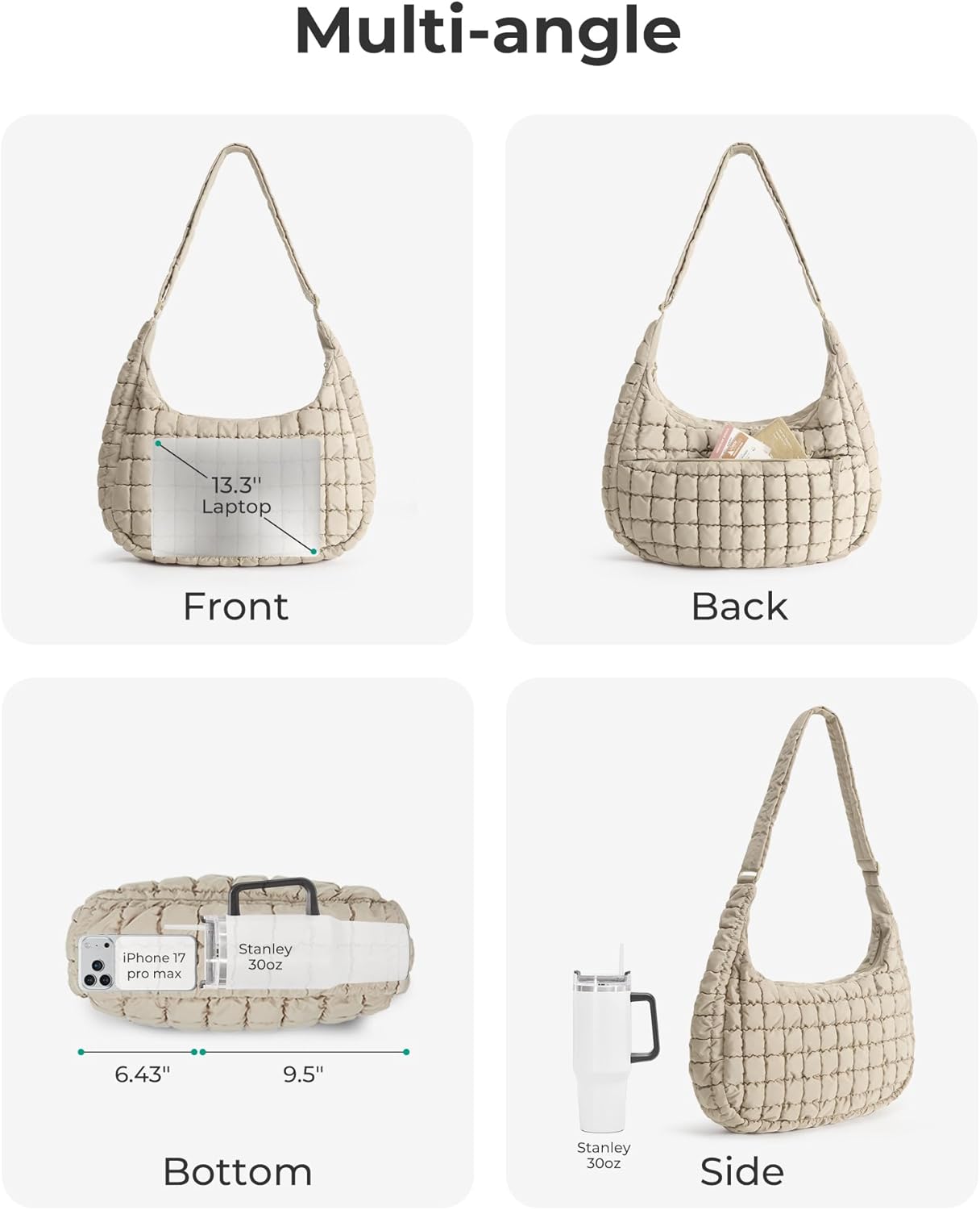 Crossbody Hobo Bag for Women with Adjustable Strap. Quilted Puffy Purses for Women Fluffy Compact Shoulder Handbag