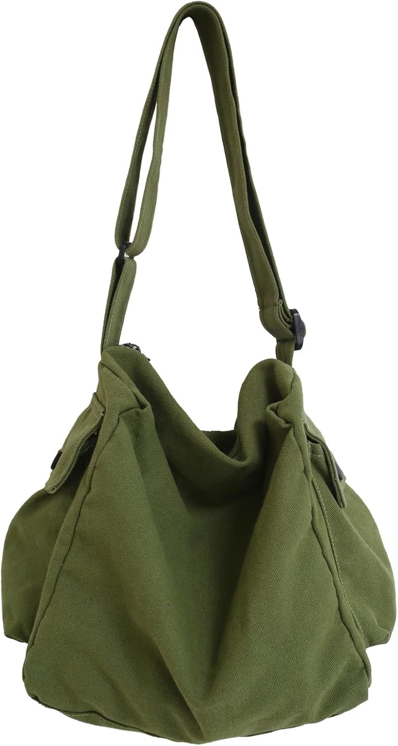 Canvas Messenger Bag Large Hobo Bag Crossbody Shoulder Bag Tote Bag with Pocket for Women and Men