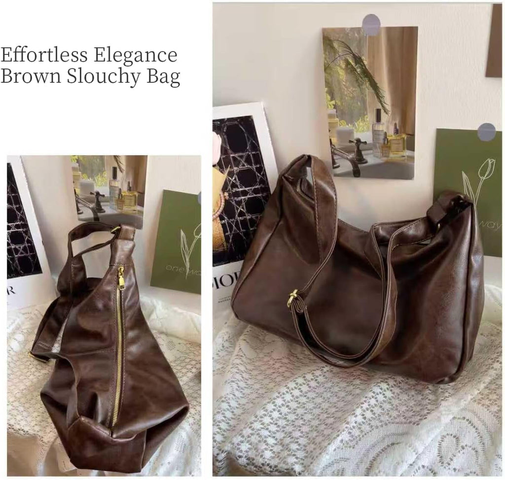 Bags for Women. Ultra Soft Foldable Vegan Leather Shoulder Handbag. Stylish Slouchy Tote Purses