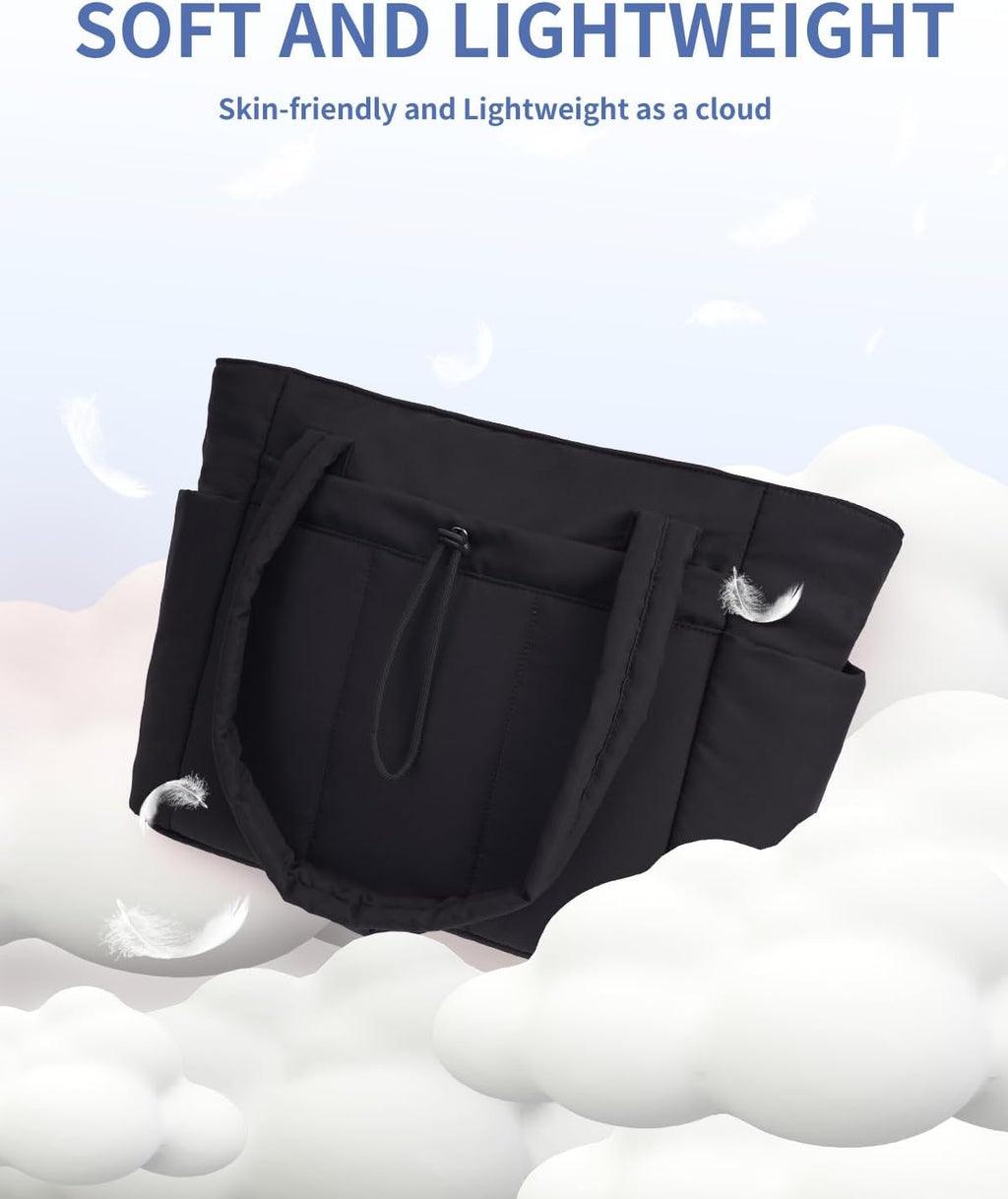 Nature Puffer Tote Bag with Cup Holder & Laptop Compartment & Trolley Sleeve for Travel. Work. Nurse. Women