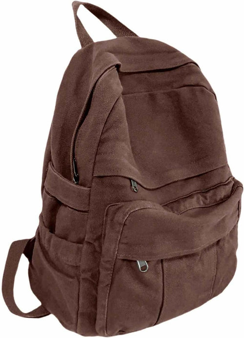 Coffee Brown Canvas Backpack for Women & Men Retro Aesthetic Rucksack Basic Backpack for High School/College Students Travel Laptop Bag