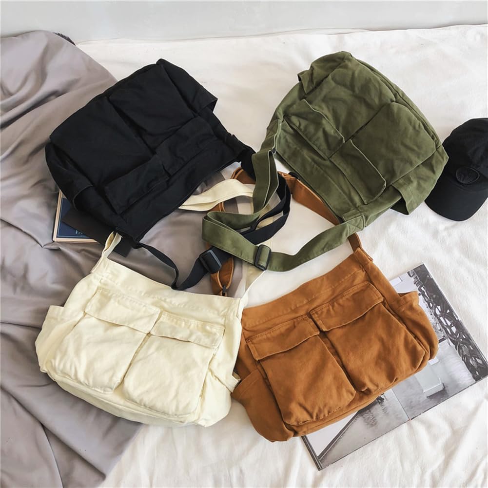 Canvas Messenger Bag Large Hobo Bag Crossbody Shoulder Bag Tote Bag with Pocket for Women and Men