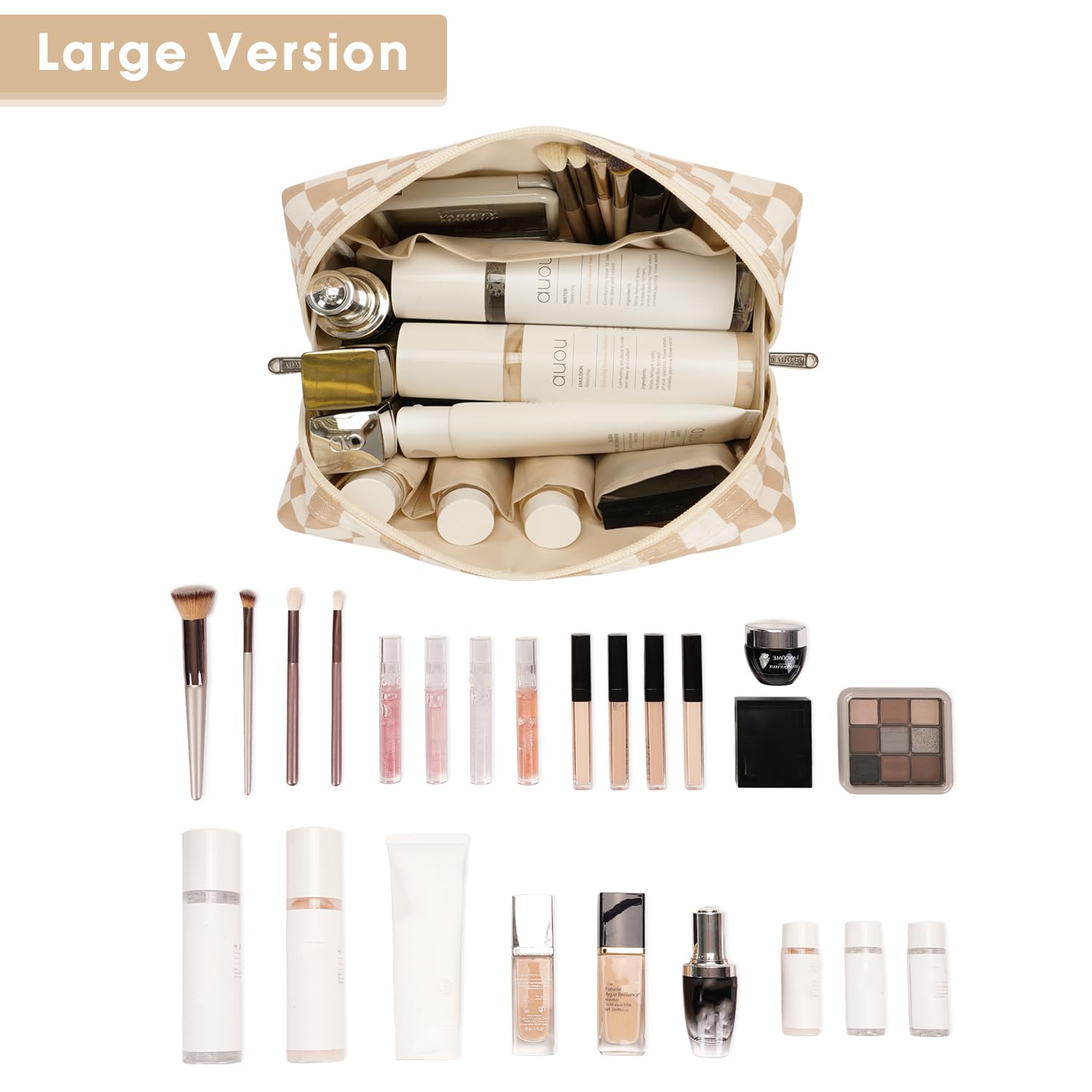 Makeup Bag Travel Cosmetic Bag Organizer Toiletry Bag Make Up Bags with Compartments for Women Girls (Large. Light Checkerboard)