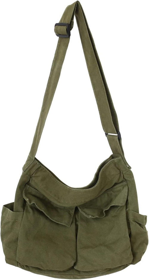 Canvas Messenger Bag Large Hobo Bag Crossbody Shoulder Bag Tote Bag with Pocket for Women and Men
