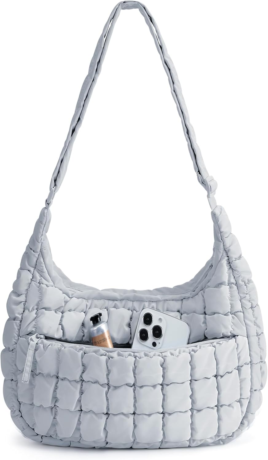 Crossbody Hobo Bag for Women with Adjustable Strap. Quilted Puffy Purses for Women Fluffy Compact Shoulder Handbag