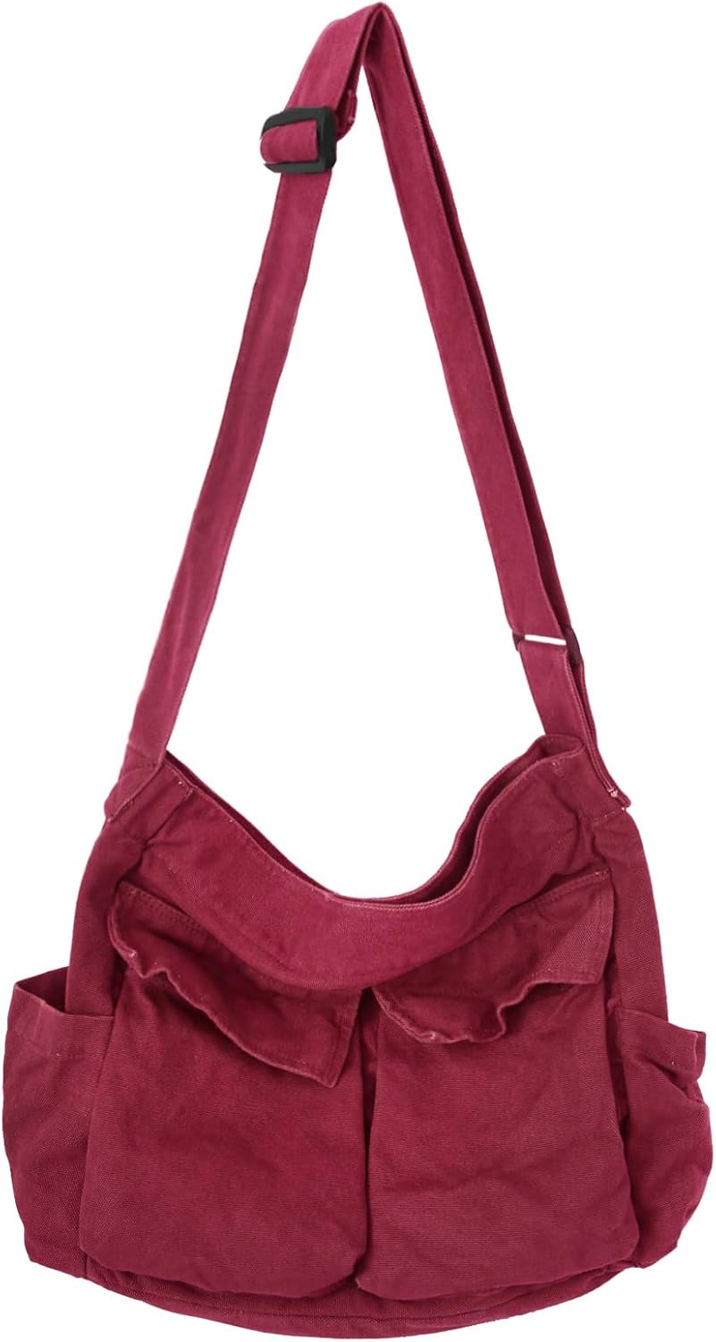 Canvas Messenger Bag Large Hobo Bag Crossbody Shoulder Bag Tote Bag with Pocket for Women and Men