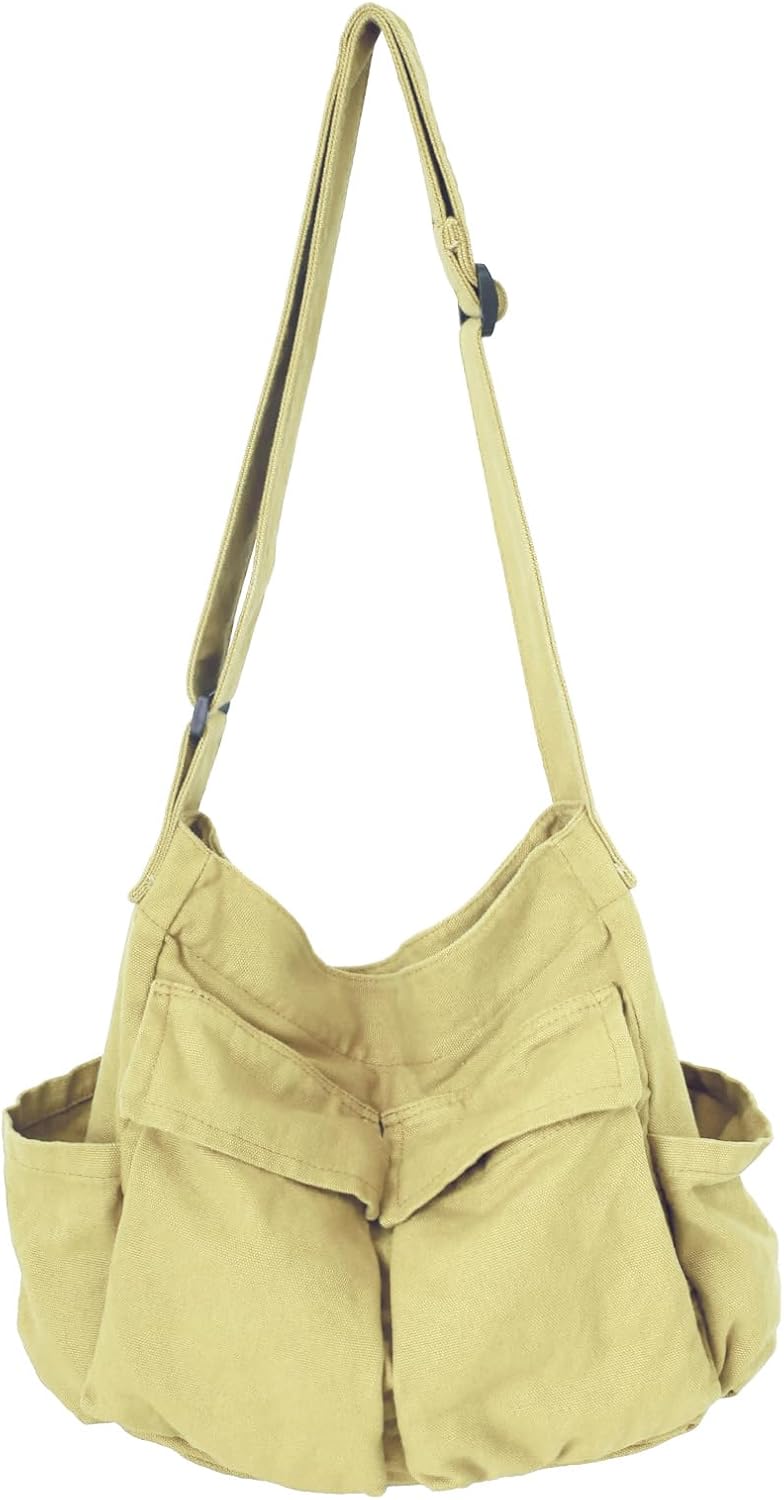 Canvas Messenger Bag Large Hobo Bag Crossbody Shoulder Bag Tote Bag with Pocket for Women and Men