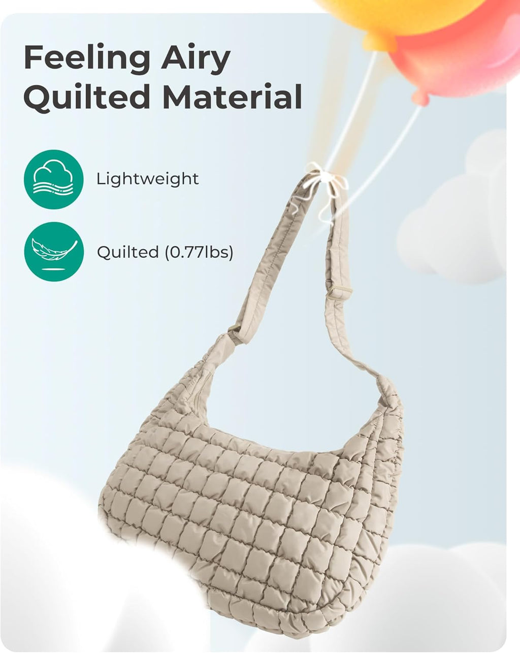 Crossbody Hobo Bag for Women with Adjustable Strap. Quilted Puffy Purses for Women Fluffy Compact Shoulder Handbag