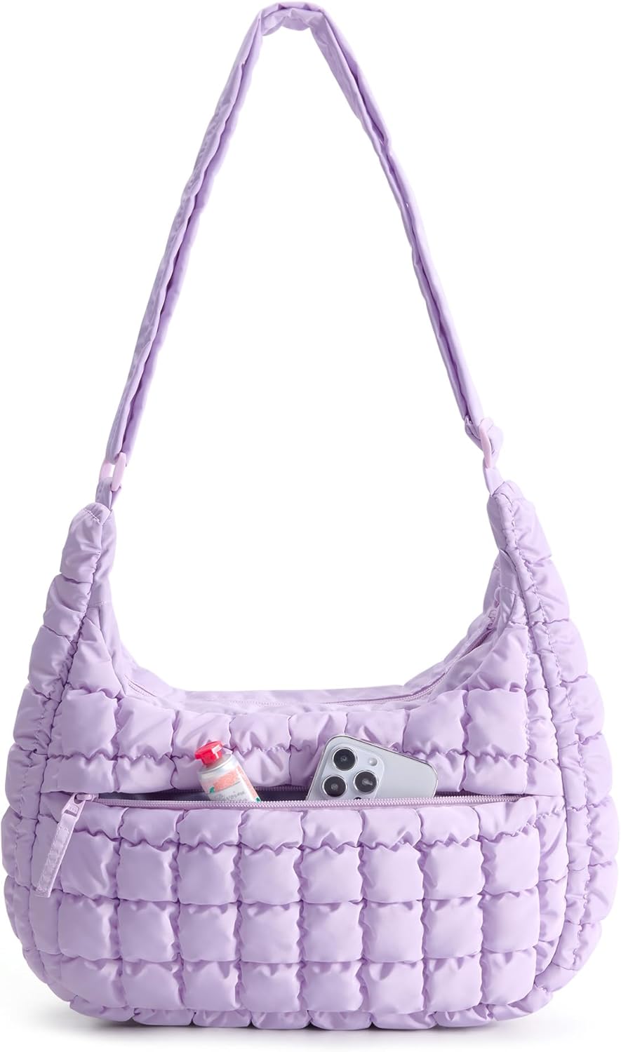 Crossbody Hobo Bag for Women with Adjustable Strap. Quilted Puffy Purses for Women Fluffy Compact Shoulder Handbag