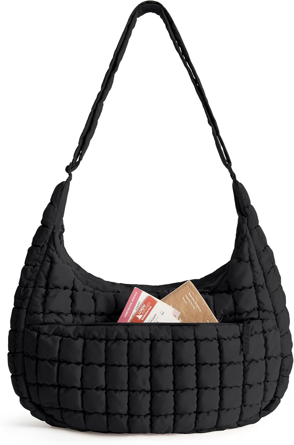 Crossbody Hobo Bag for Women with Adjustable Strap. Quilted Puffy Purses for Women Fluffy Compact Shoulder Handbag
