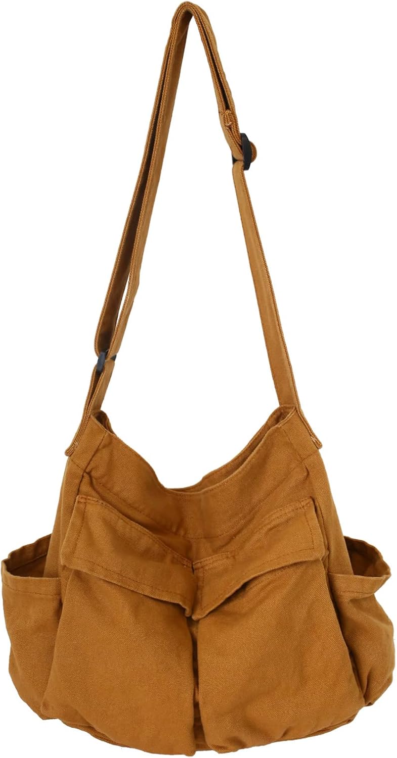 Canvas Messenger Bag Large Hobo Bag Crossbody Shoulder Bag Tote Bag with Pocket for Women and Men