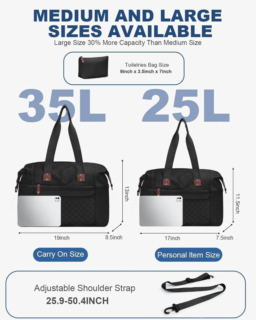 Travel Duffle Bag. Waterproof Weekender Overnight Hospital Bags for Women Men with Toiletry Bag Lightweight Carry on Personal Item Duffle Gym Bag for Travel. Airplanes. Sports