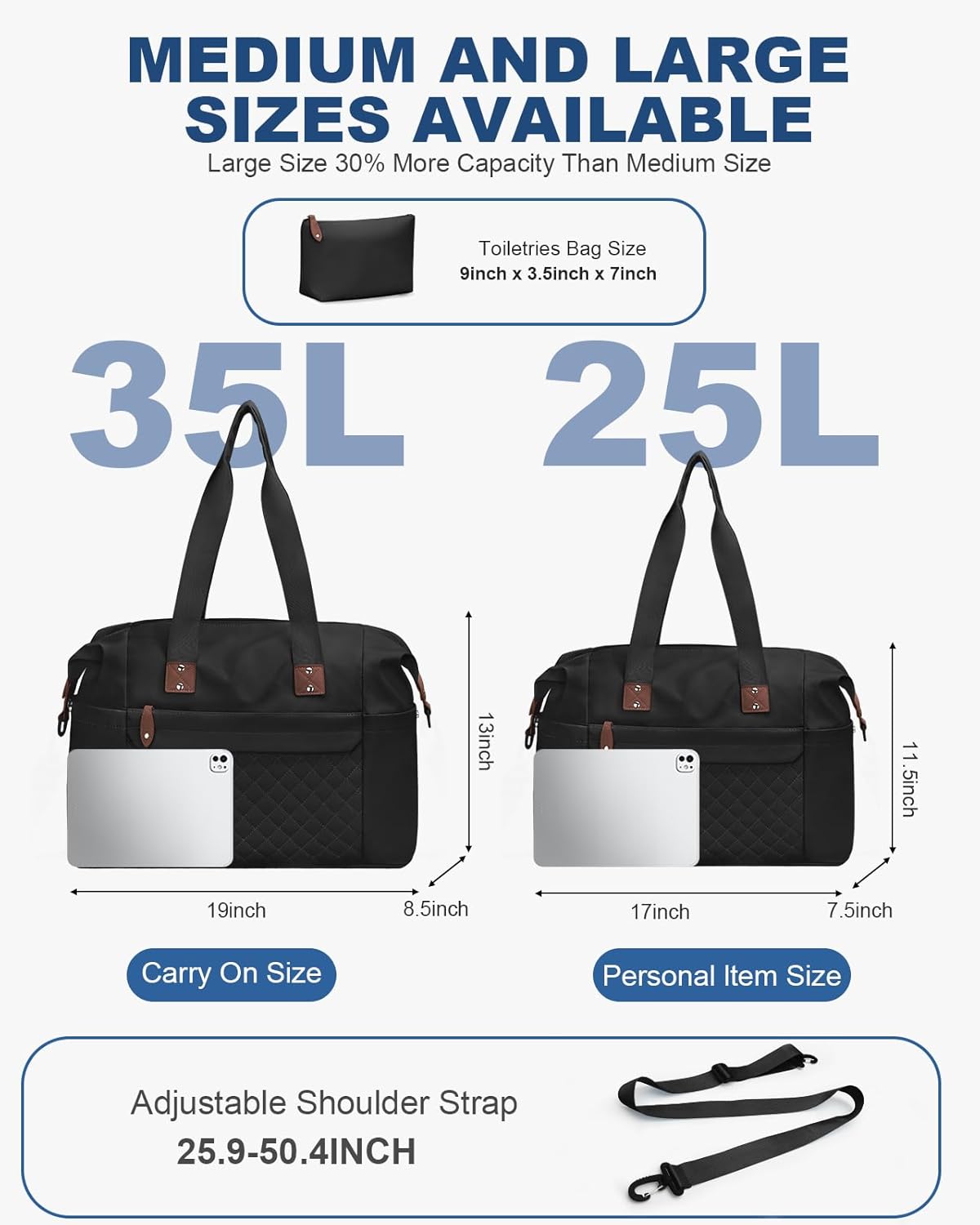 Travel Duffle Bag. Waterproof Weekender Overnight Hospital Bags for Women Men with Toiletry Bag Lightweight Carry on Personal Item Duffle Gym Bag for Travel. Airplanes. Sports