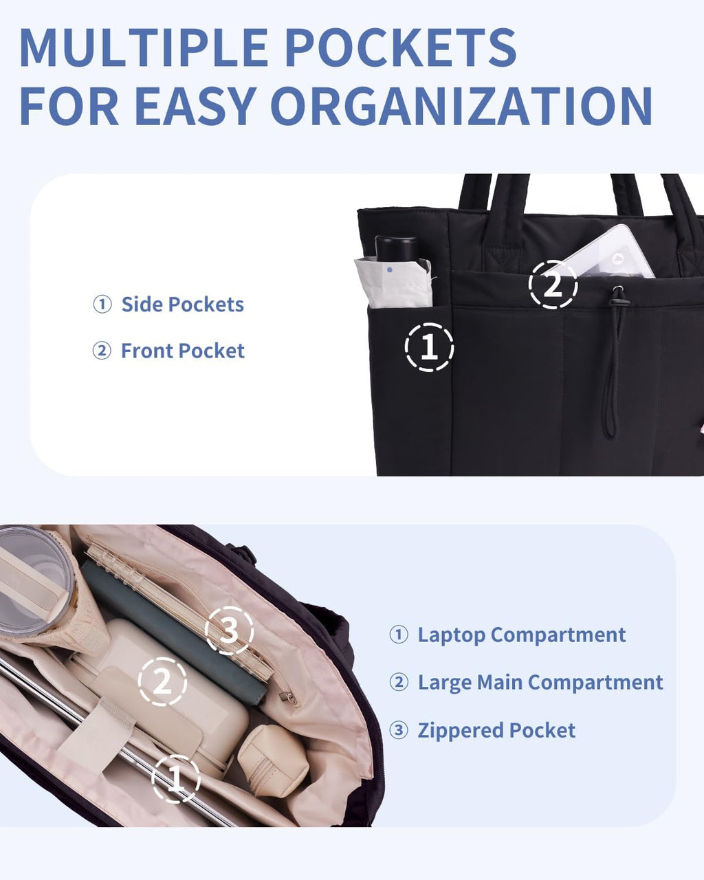 Nature Puffer Tote Bag with Cup Holder & Laptop Compartment & Trolley Sleeve for Travel. Work. Nurse. Women