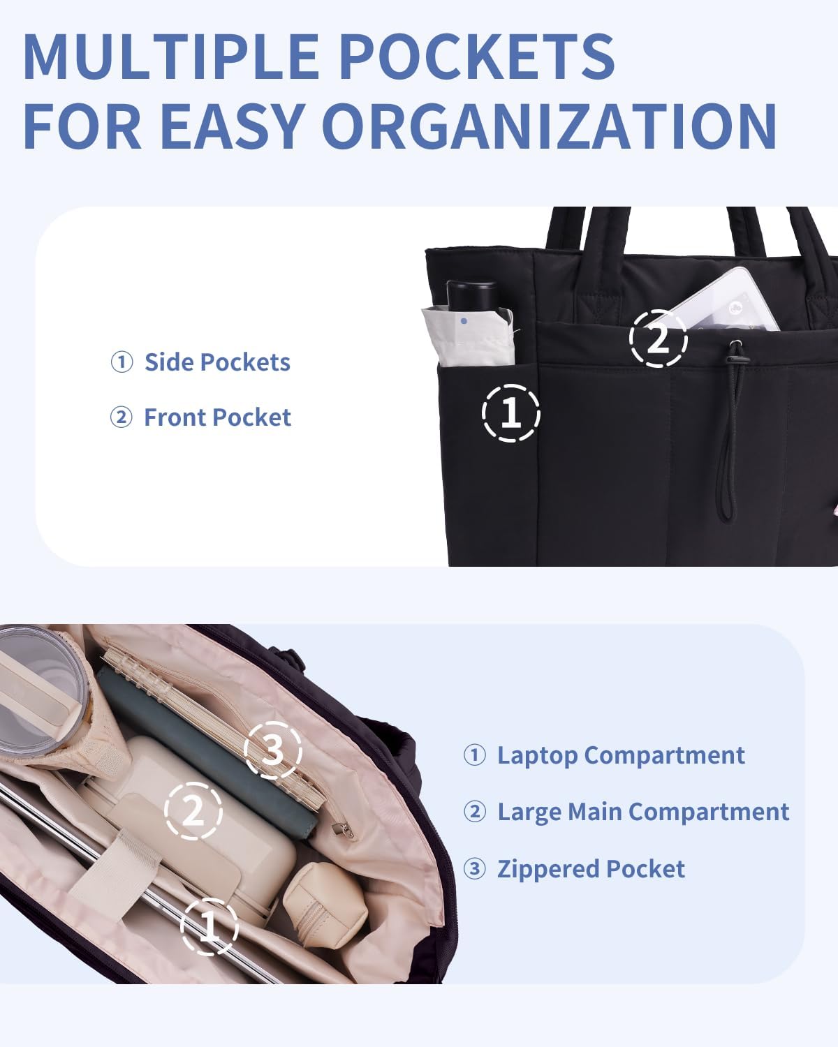 Nature Puffer Tote Bag with Cup Holder & Laptop Compartment & Trolley Sleeve for Travel. Work. Nurse. Women