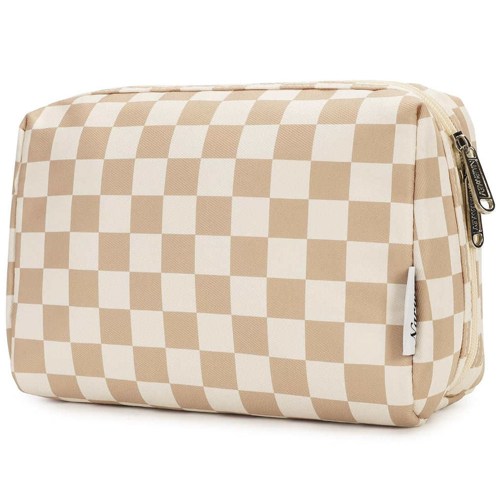 Makeup Bag Travel Cosmetic Bag Organizer Toiletry Bag Make Up Bags with Compartments for Women Girls (Large. Light Checkerboard)