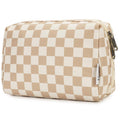 Makeup Bag Travel Cosmetic Bag Organizer Toiletry Bag Make Up Bags with Compartments for Women Girls (Large. Light Checkerboard)