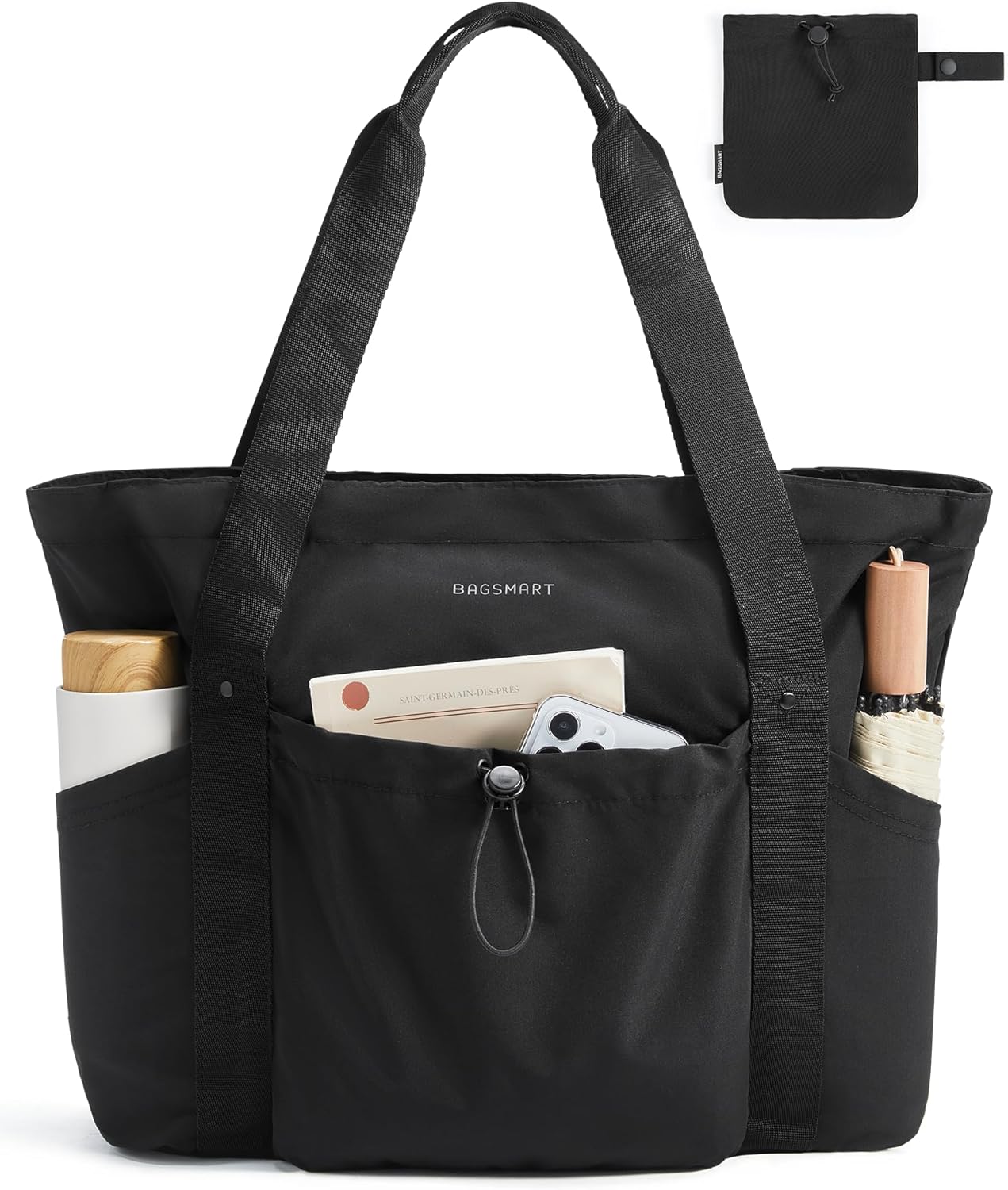 Foldable Tote Bag with Drawstring Bag. Large Tote Bag Shoulder Bag Top Handle Handbag for Travel. Work. Beach. Gym