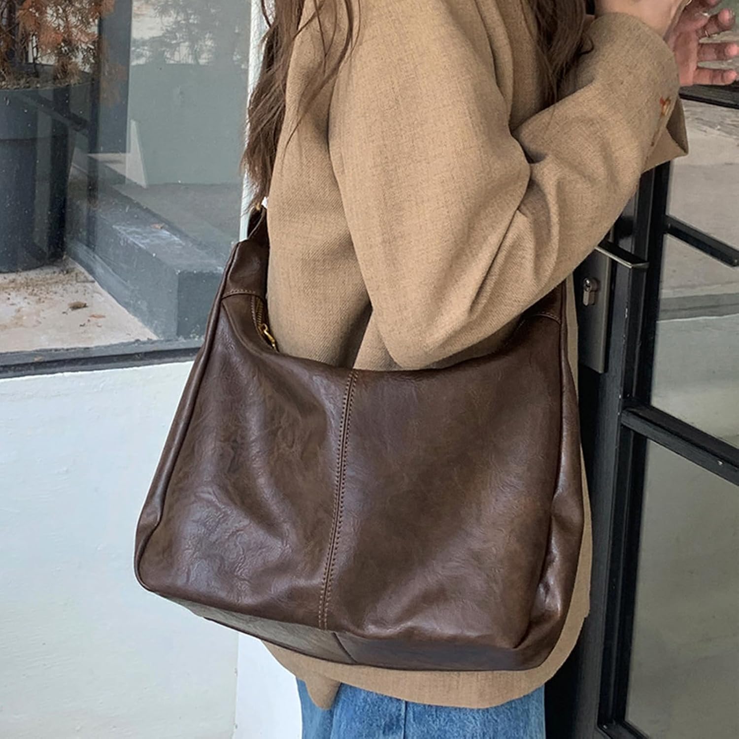 Bags for Women. Ultra Soft Foldable Vegan Leather Shoulder Handbag. Stylish Slouchy Tote Purses