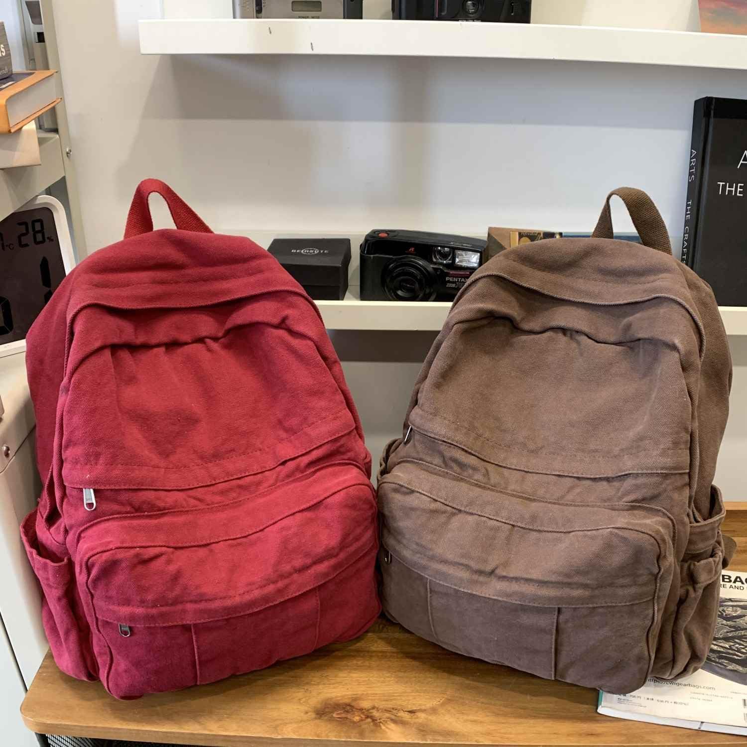 Coffee Brown Canvas Backpack for Women & Men Retro Aesthetic Rucksack Basic Backpack for High School/College Students Travel Laptop Bag