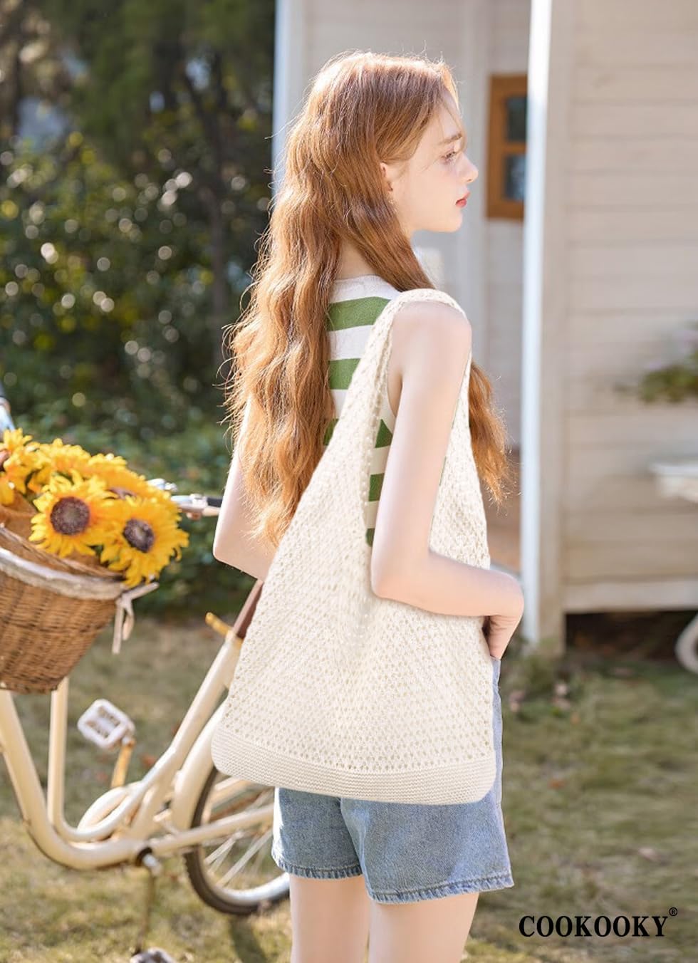 Tote bag Summer Beach Bag for Women Aesthetic Mesh Tote Bag Hippie Bag Knit Bag