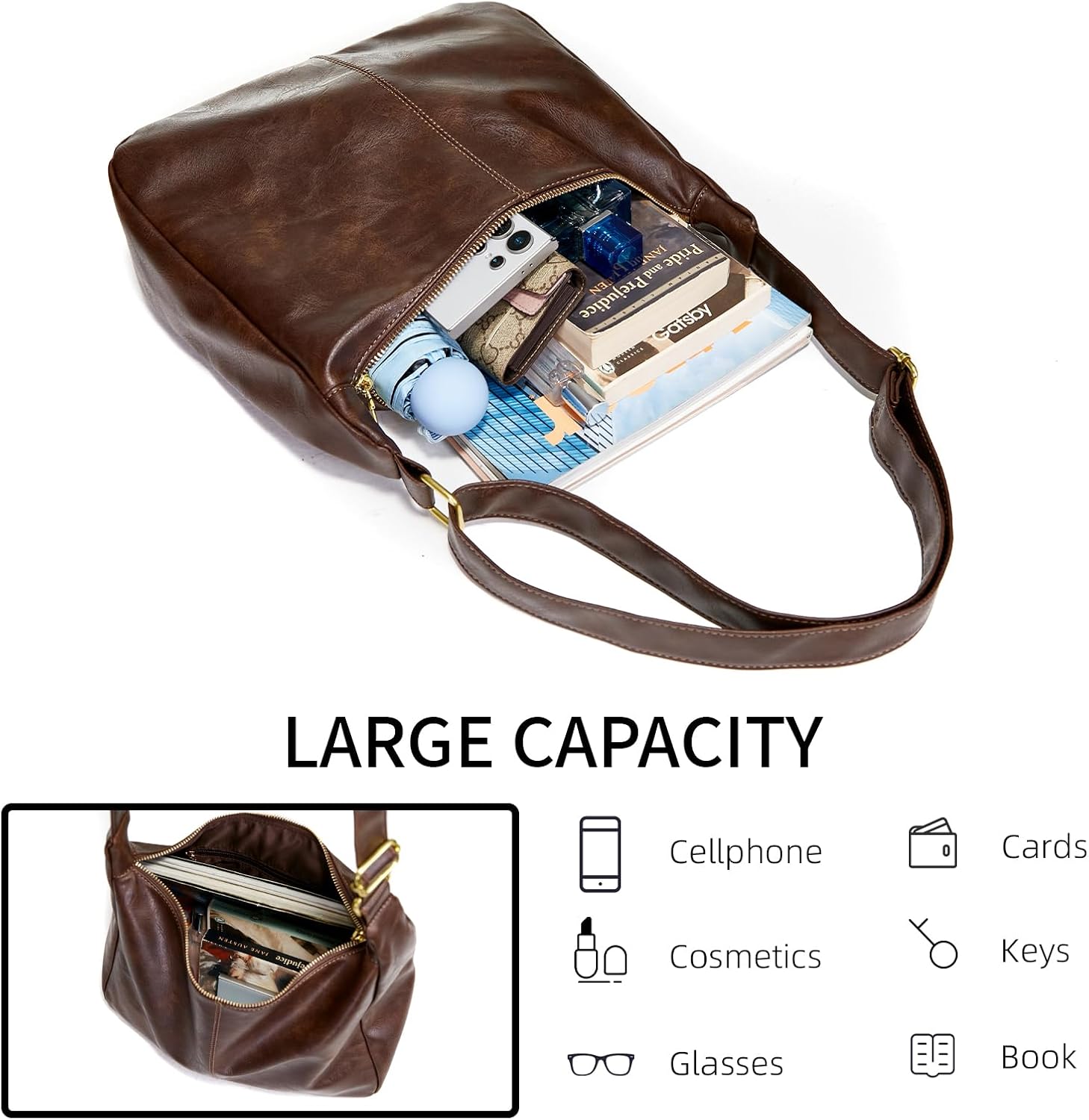 Bags for Women. Ultra Soft Foldable Vegan Leather Shoulder Handbag. Stylish Slouchy Tote Purses