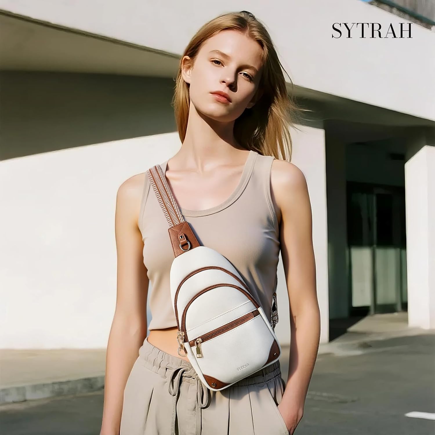 Anti Theft Crossbody Bags for Women. RFID Sling Bag Travel Purse. RFID Cross Body Purses Chest Bag for Travel Beige Brown