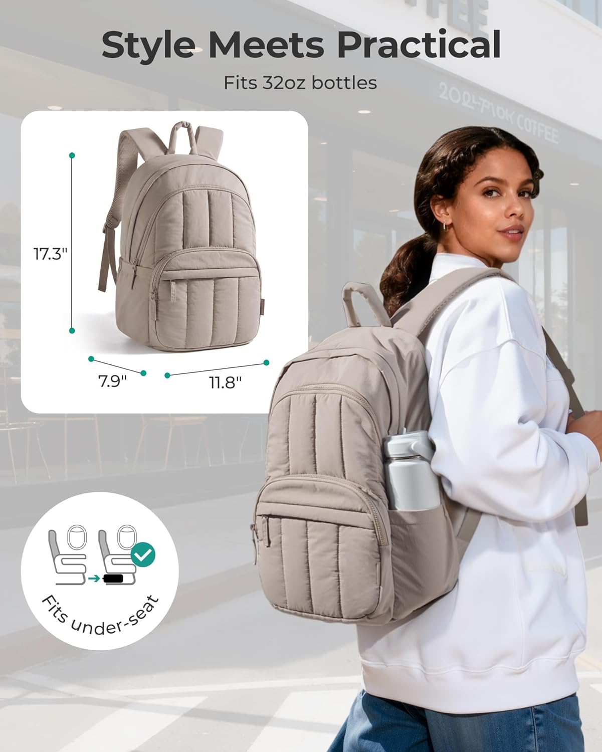 Womens Backpack Small Travel Laptop Backpack for Women. Quilted College Laptop Bookbag. Work Back Pack for Women. Cute Computer Water-Resistant Casual Daypack. Puffer Camel