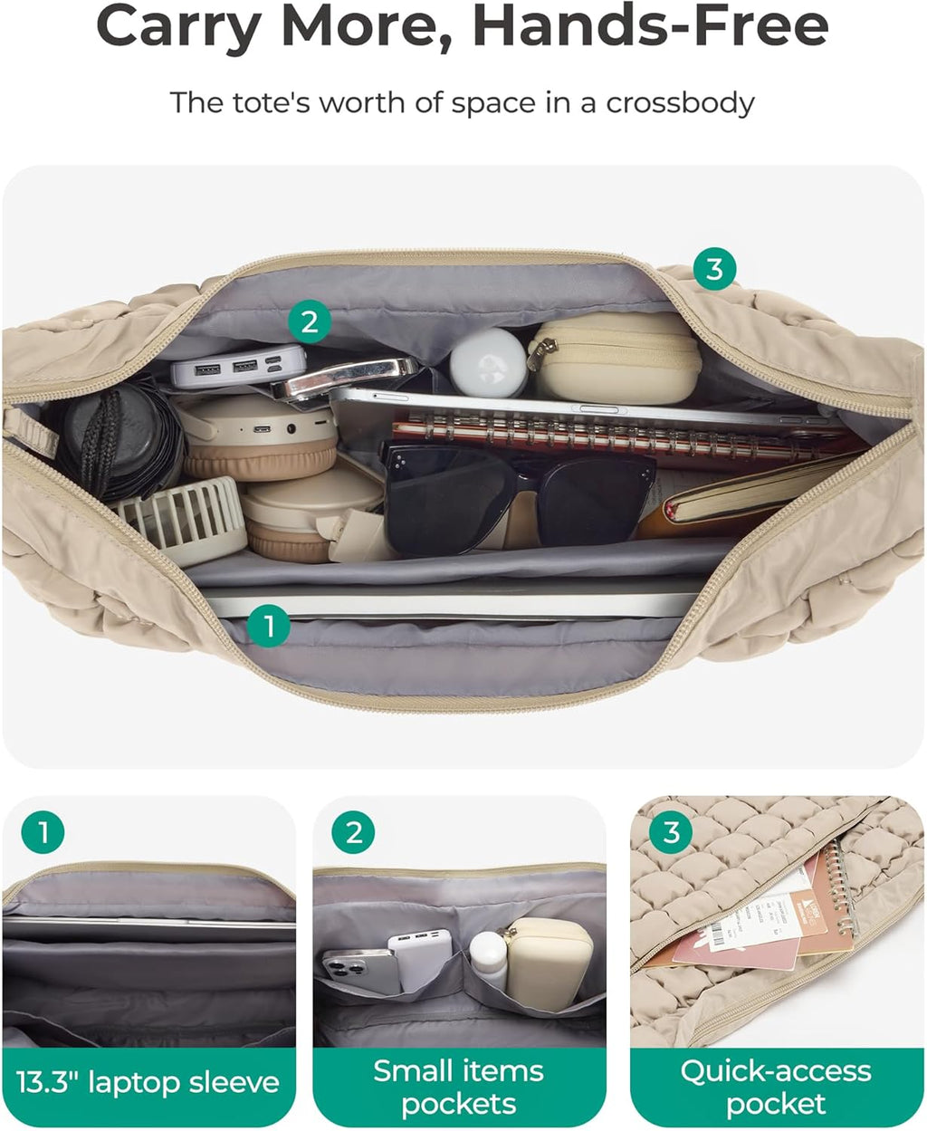 Crossbody Hobo Bag for Women with Adjustable Strap. Quilted Puffy Purses for Women Fluffy Compact Shoulder Handbag