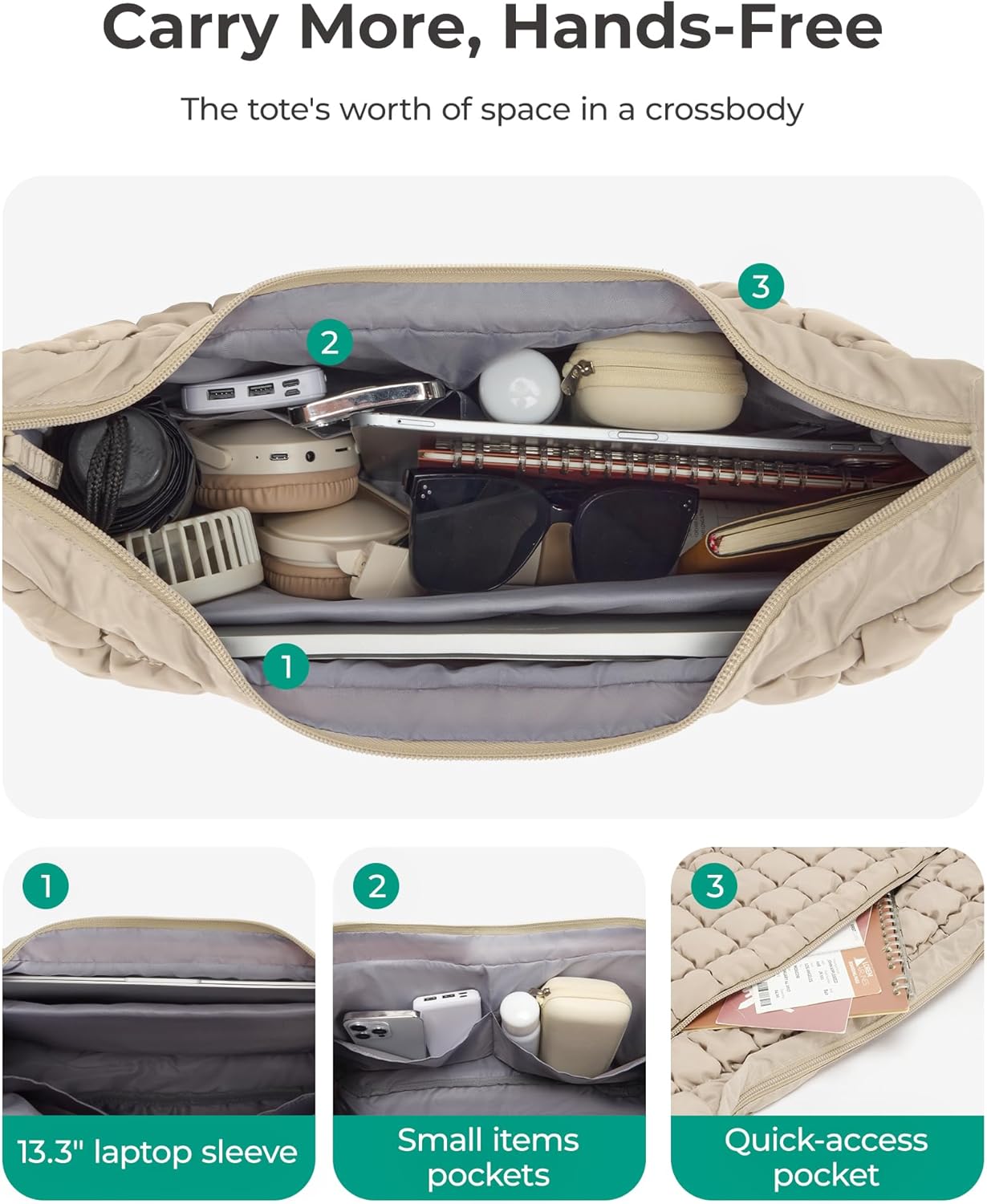 Crossbody Hobo Bag for Women with Adjustable Strap. Quilted Puffy Purses for Women Fluffy Compact Shoulder Handbag