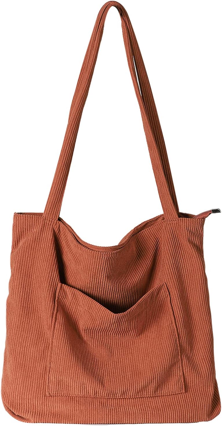 Corduroy Tote Bag. Large Shoulder Hobo Bags Casual Handbags Big Capacity Shopping Work Bag
