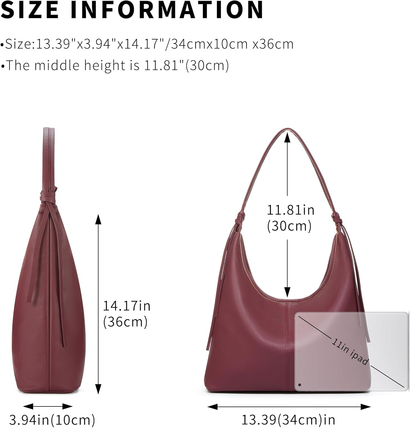 Vegan Leather Slouchy Hobo Purses for Women. Tote Handbags Shoulder Satchel with Tassel Ribbon