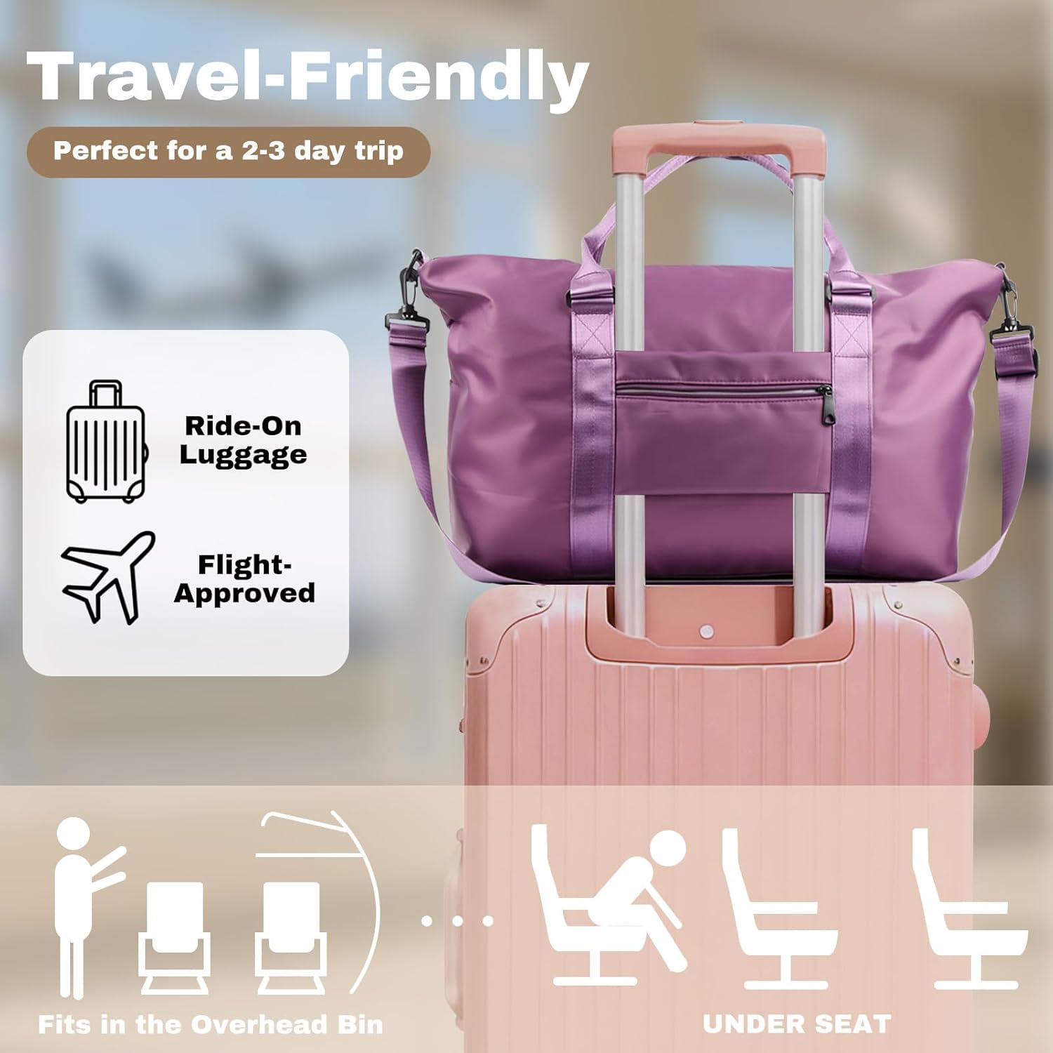 Weekender Duffel Bags for Women. Purple Travel Totes Bag for Airplane Essentials. Overnight Bags for Women with Trolley Sleeve. Large Carry On Hospital Bag for Labor and Delivery. Sport. Gym