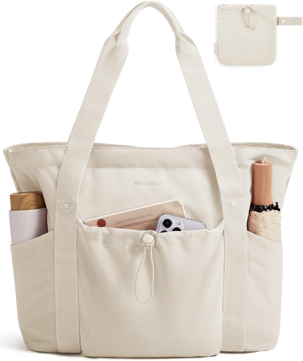 Foldable Tote Bag with Drawstring Bag. Large Tote Bag Shoulder Bag Top Handle Handbag for Travel. Work. Beach. Gym