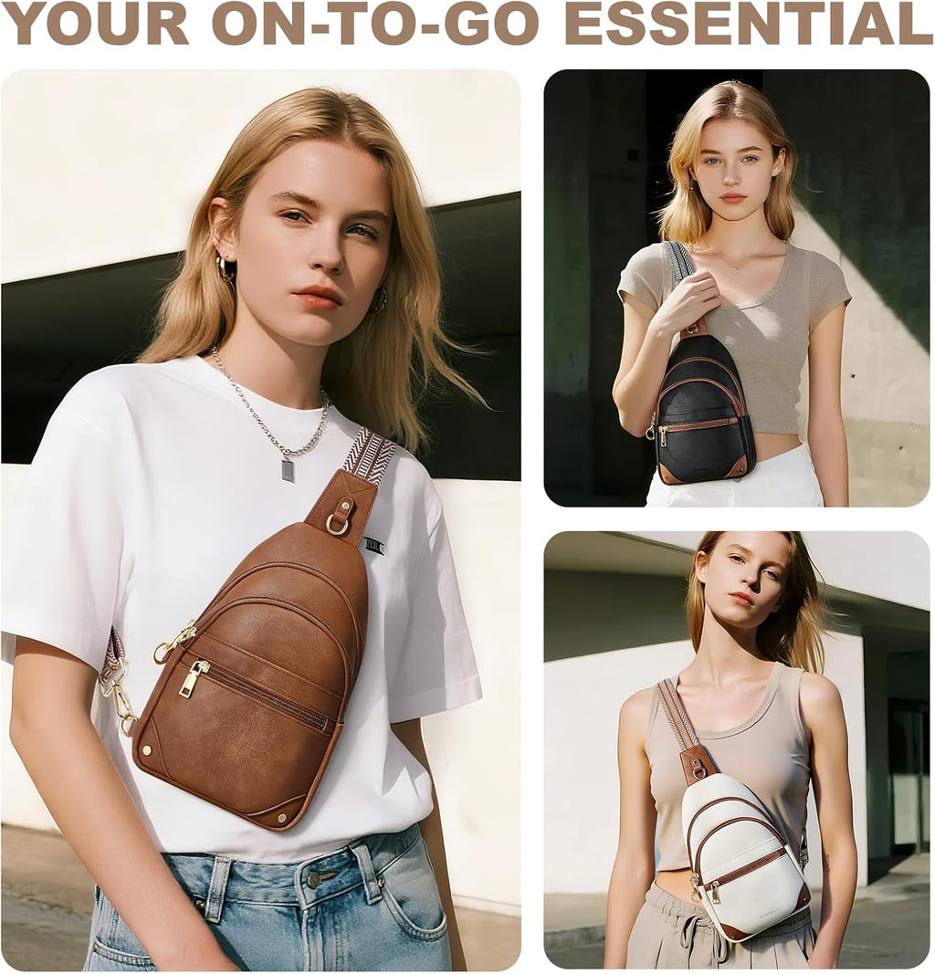Anti Theft Crossbody Bags for Women. RFID Sling Bag Travel Purse. RFID Cross Body Purses Chest Bag for Travel Beige Brown