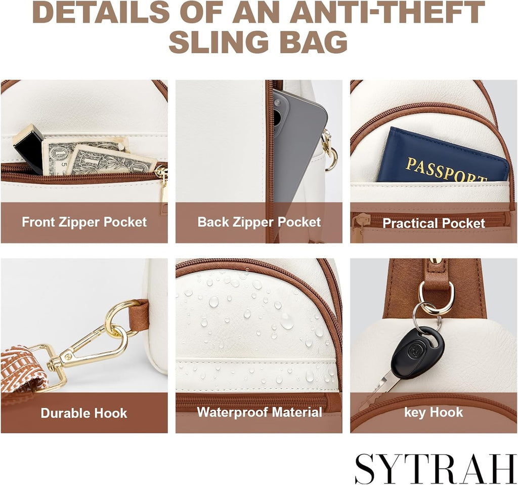 Anti Theft Crossbody Bags for Women. RFID Sling Bag Travel Purse. RFID Cross Body Purses Chest Bag for Travel Beige Brown
