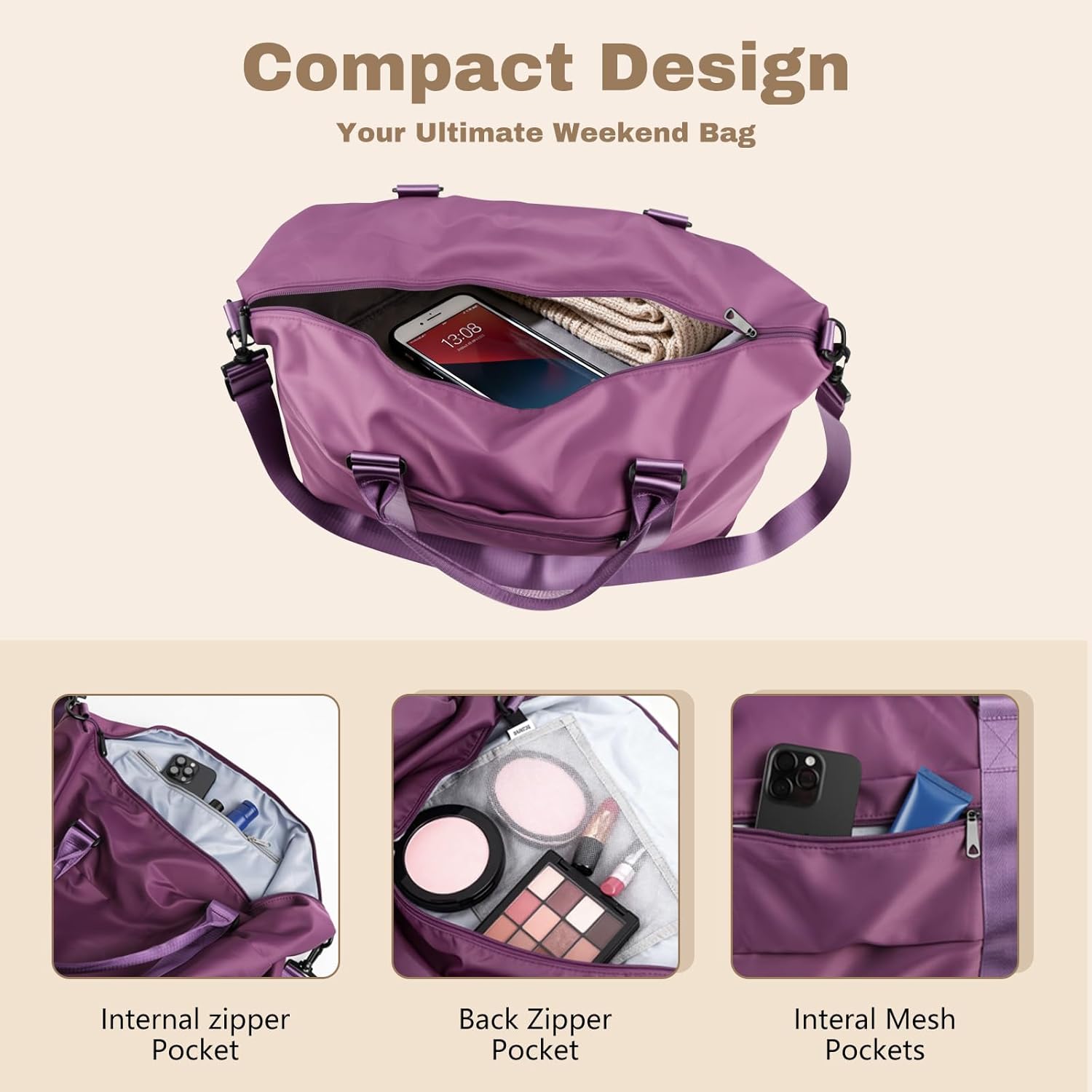 Weekender Duffel Bags for Women. Purple Travel Totes Bag for Airplane Essentials. Overnight Bags for Women with Trolley Sleeve. Large Carry On Hospital Bag for Labor and Delivery. Sport. Gym